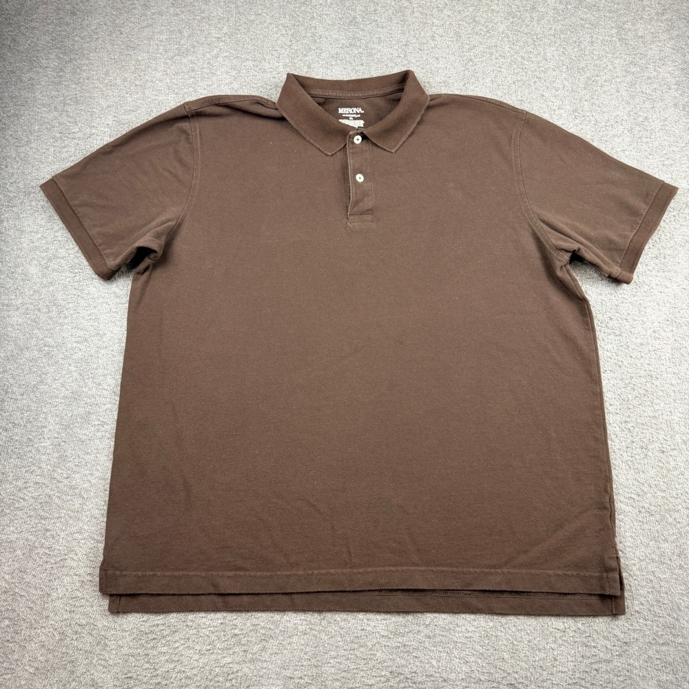 Merona The Ultimate Polo Men's XL Brown Short Sleeve Pique Cotton Casual Shirt